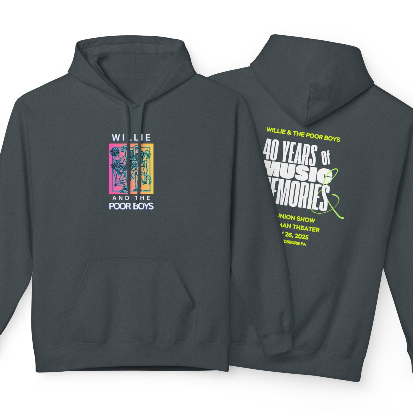 Unisex Reunion Hoodie – 40 Years of Music & Memories with Front Logo (Various Colors Available)