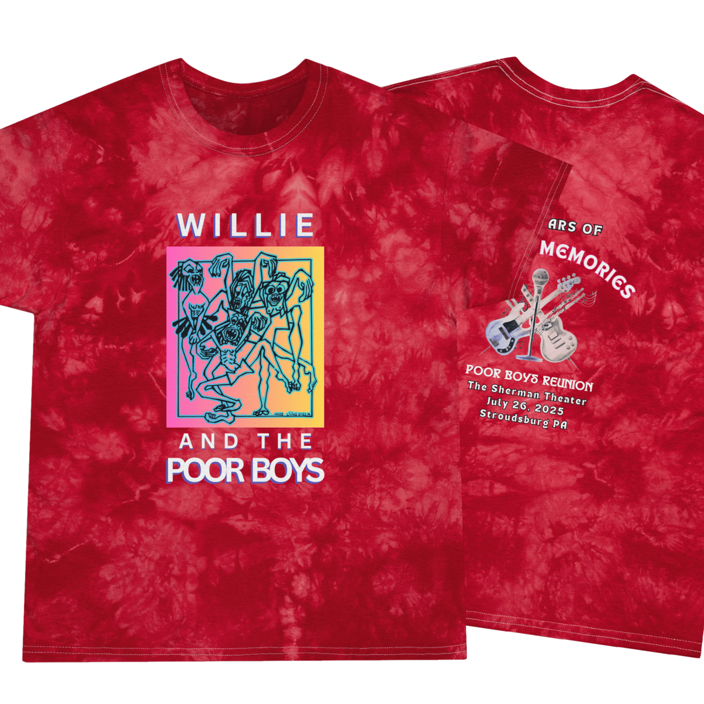 Tie Dye "Music & Memories" Instrument Artwork Back / Logo Front – Crystal Tie-Dye Tee (2 colors available)