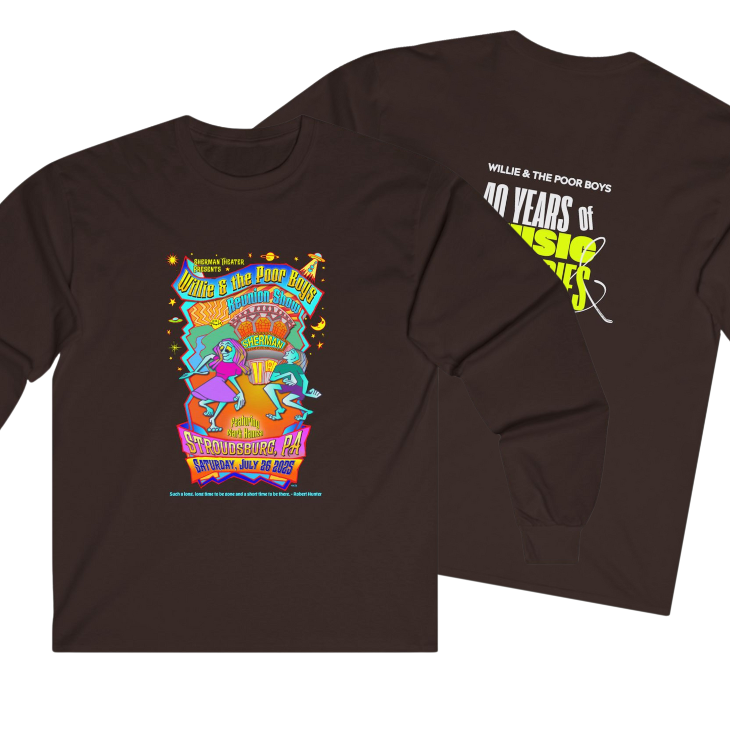 Unisex Long Sleeve Tee - 2025 Reunion Hand-Drawn Front with "Music & Memories" Artwork Back (Various Colors Available)