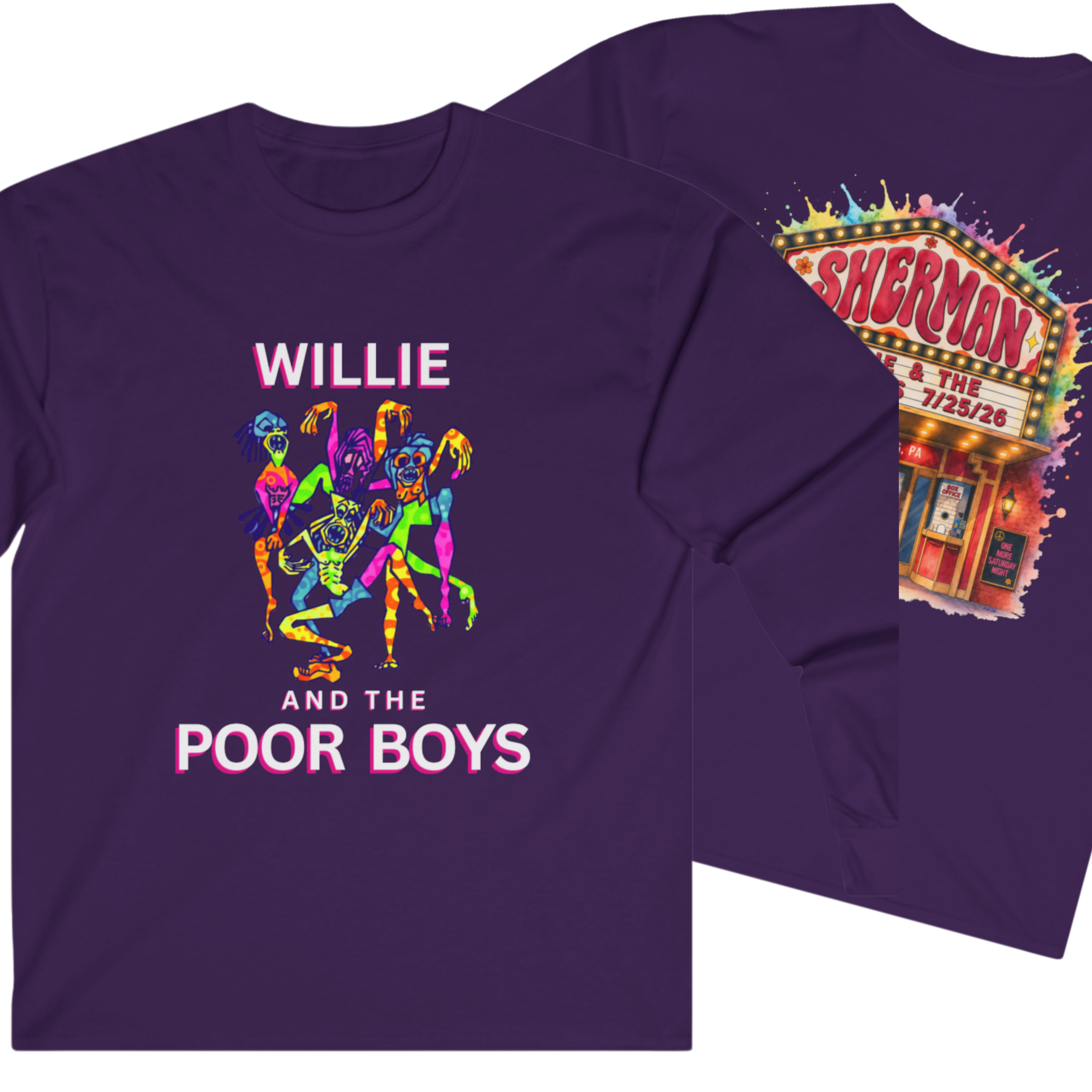 Medium Weight Long Sleeve Tee - Willie & The Poor Boys Sherman Reunion Artwork