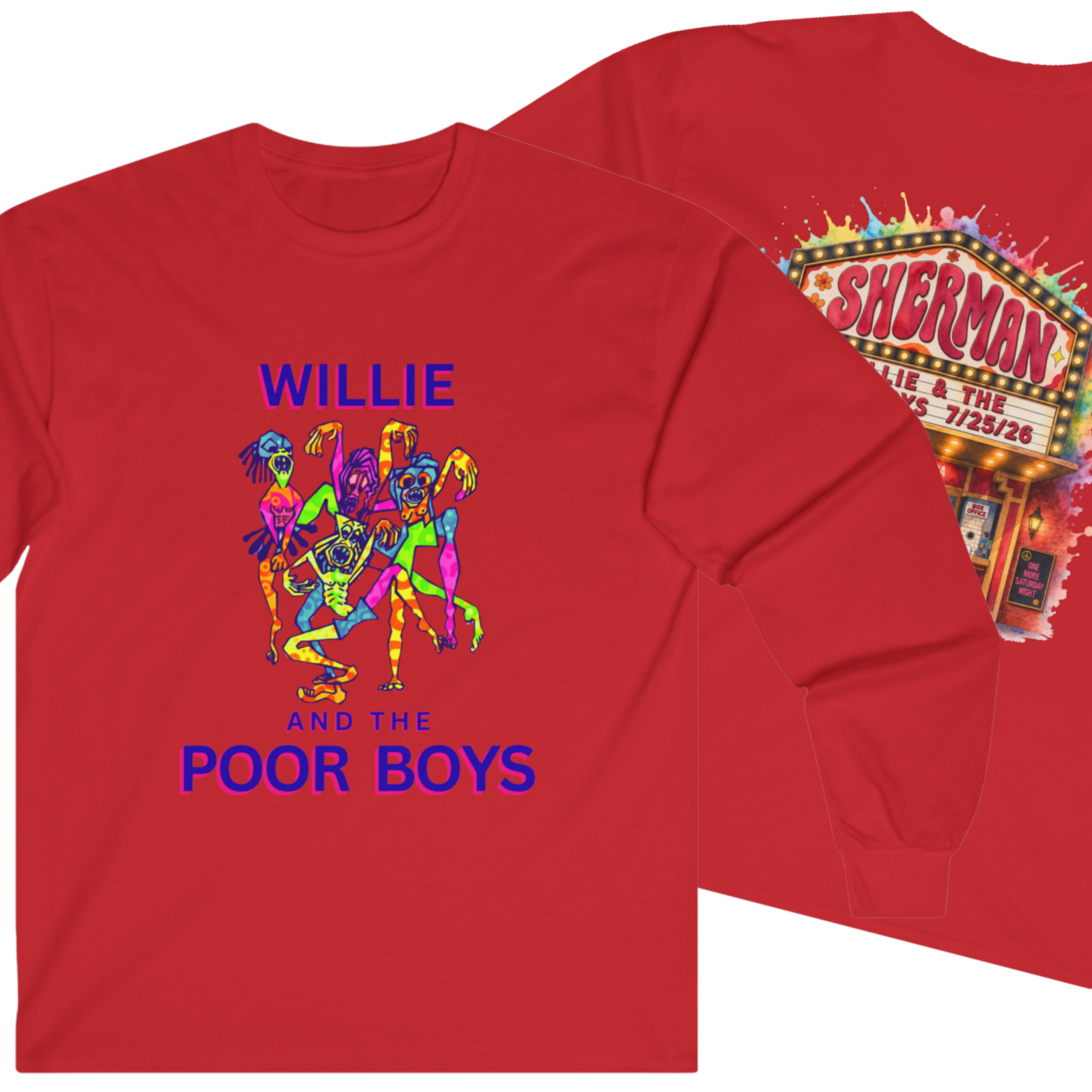 Medium Weight Long Sleeve Tee - Willie & The Poor Boys Sherman Reunion Artwork