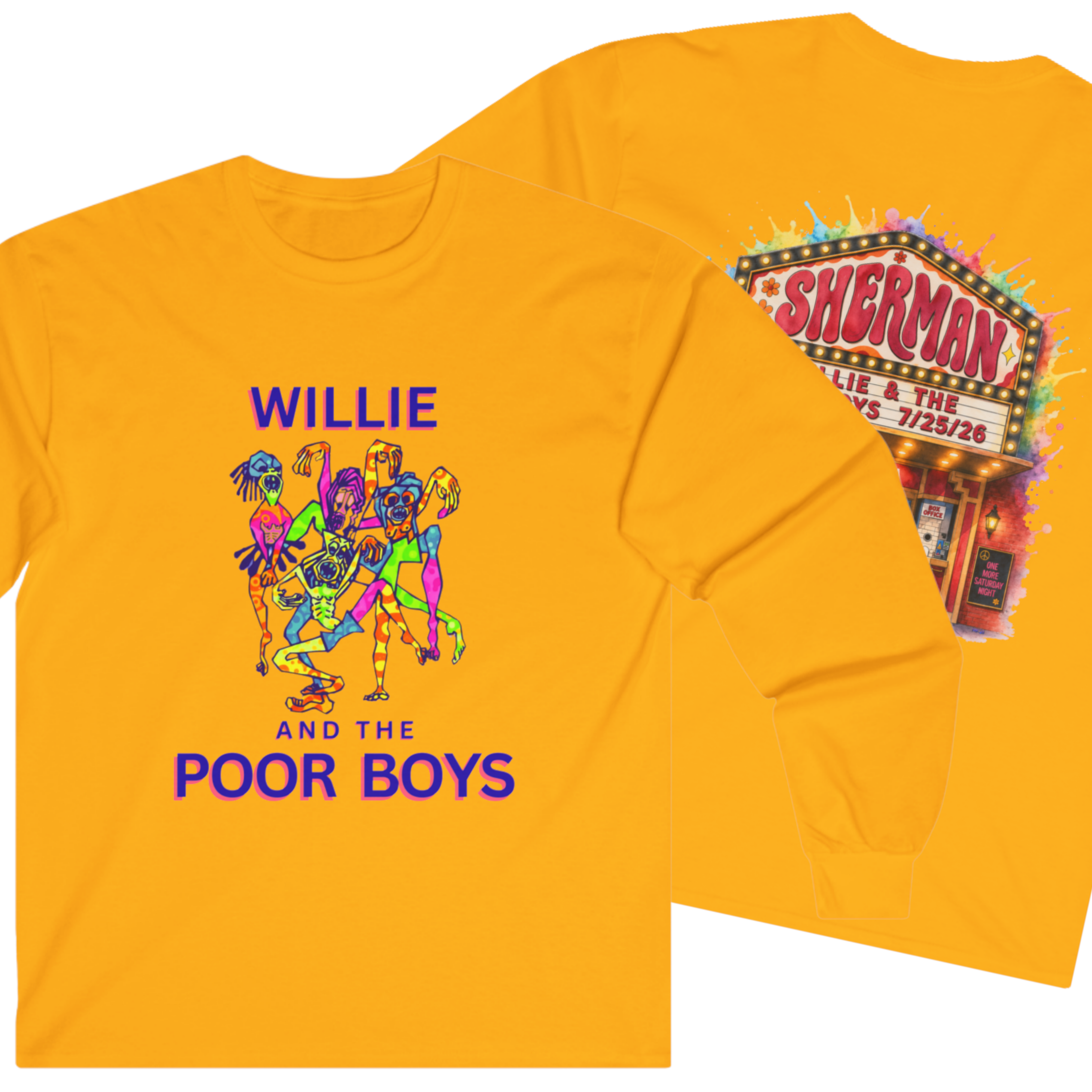 Medium Weight Long Sleeve Tee - Willie & The Poor Boys Sherman Reunion Artwork