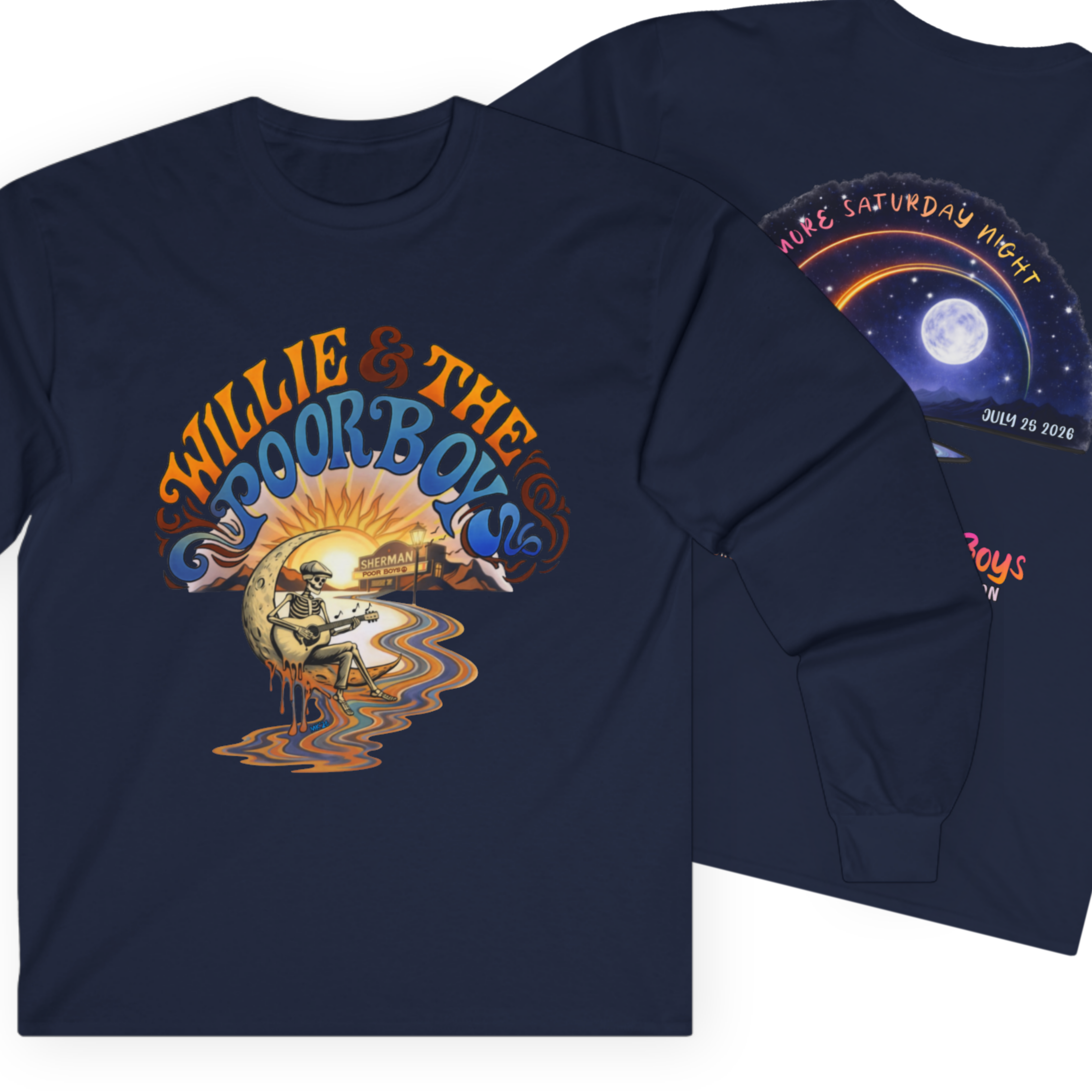 Medium Weight Long Sleeve Shirt - Willie & The Poor Boys Sherman Reunion Artwork