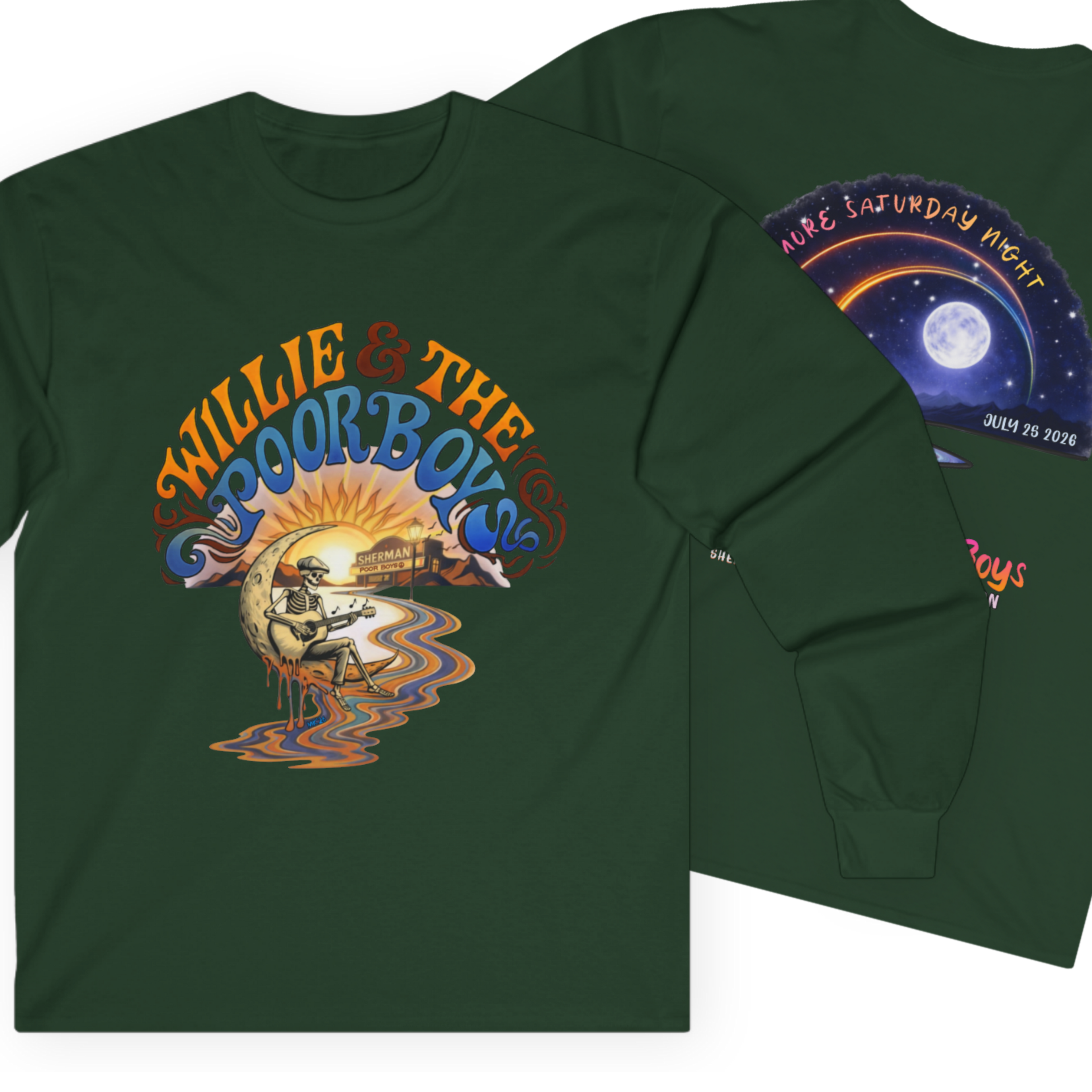 Medium Weight Long Sleeve Shirt - Willie & The Poor Boys Sherman Reunion Artwork