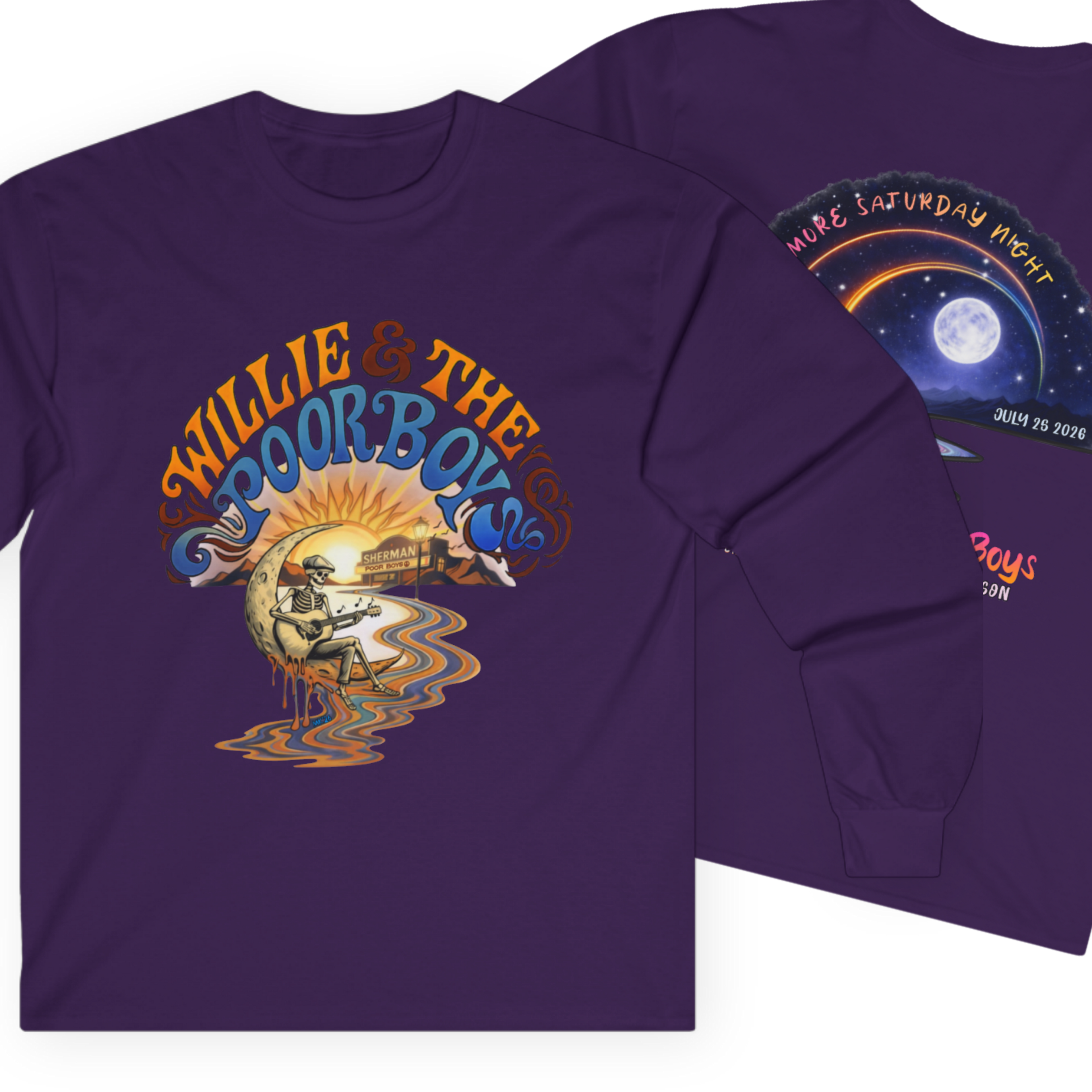 Medium Weight Long Sleeve Shirt - Willie & The Poor Boys Sherman Reunion Artwork