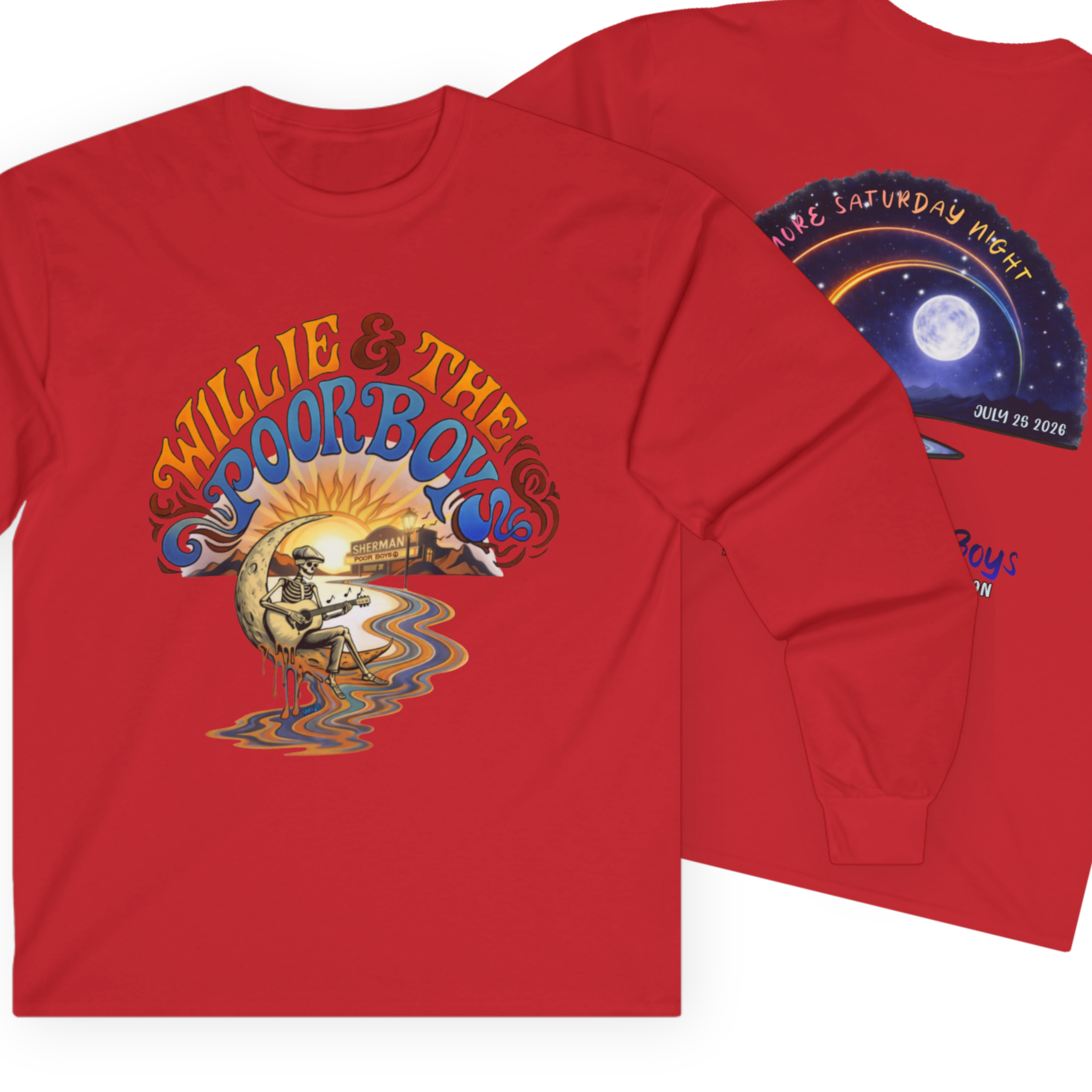 Medium Weight Long Sleeve Shirt - Willie & The Poor Boys Sherman Reunion Artwork