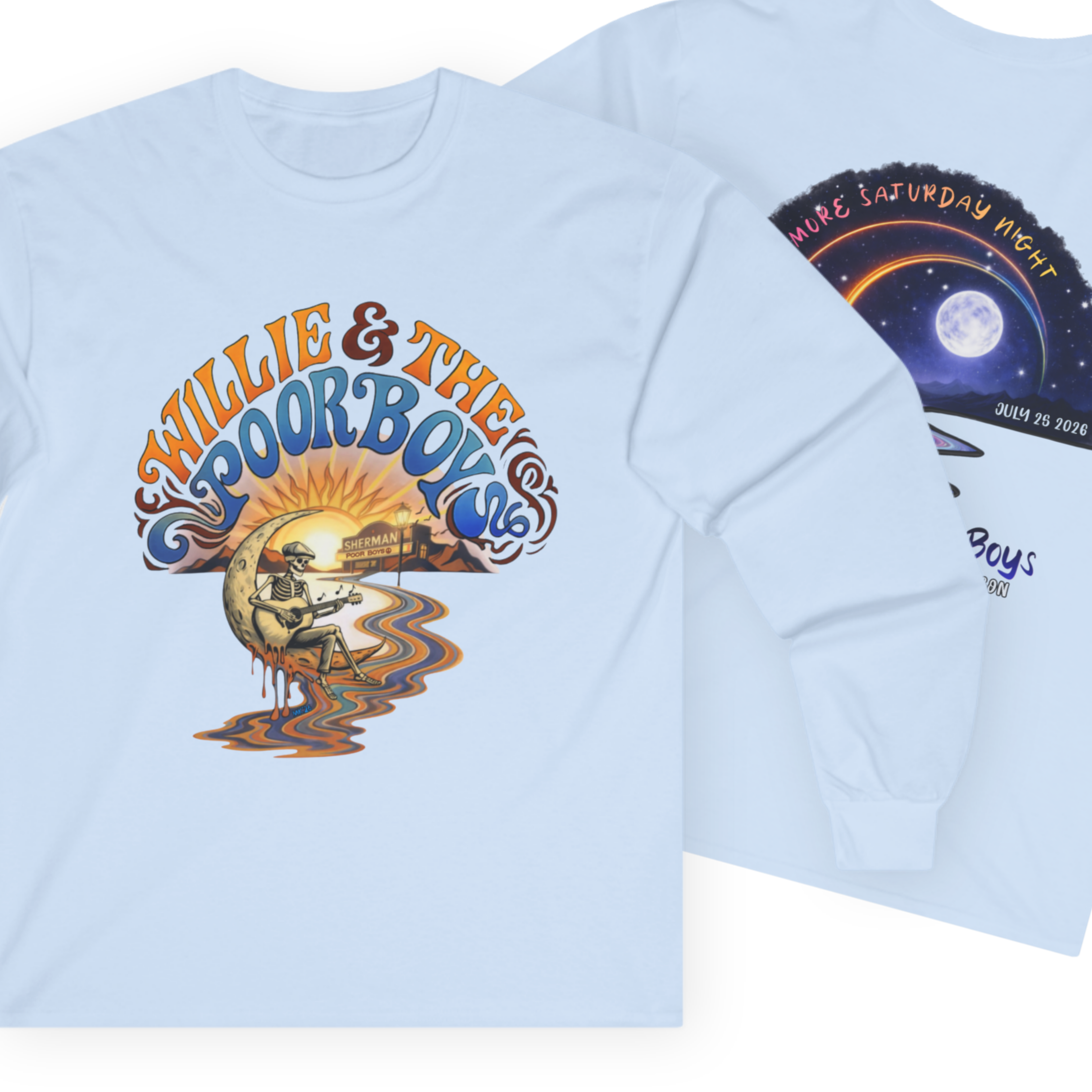 Medium Weight Long Sleeve Shirt - Willie & The Poor Boys Sherman Reunion Artwork