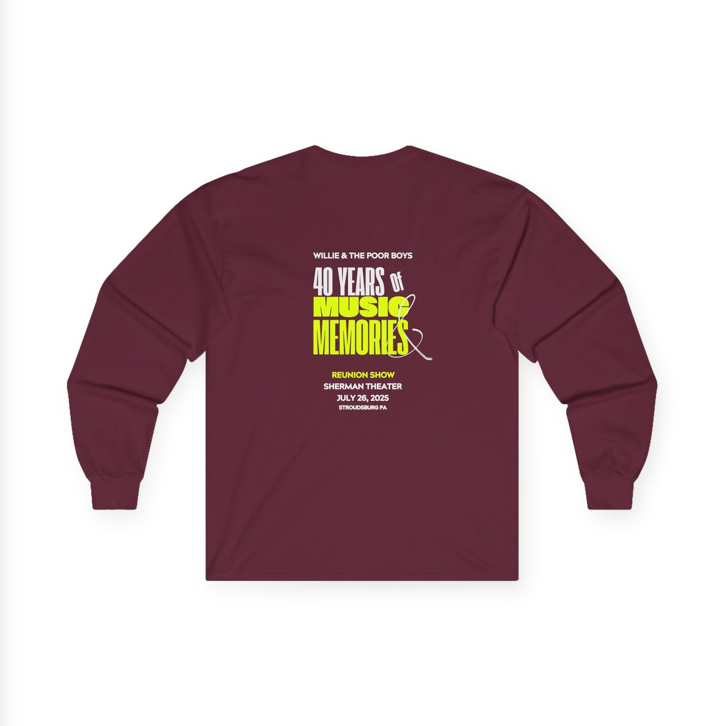 Unisex Long Sleeve Tee - 2025 Reunion Hand-Drawn Front with "Music & Memories" Artwork Back (Various Colors Available)