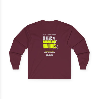 Unisex Long Sleeve Tee - 2025 Reunion Hand-Drawn Front with "Music & Memories" Artwork Back (Various Colors Available)
