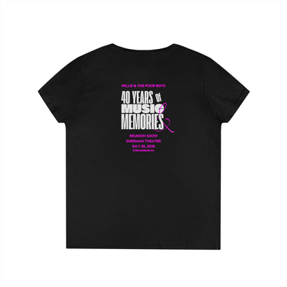 Ladies' V-Neck – Vintage Band Photo Front & 40 Years of Music & Memories Back (Various Colors Available)