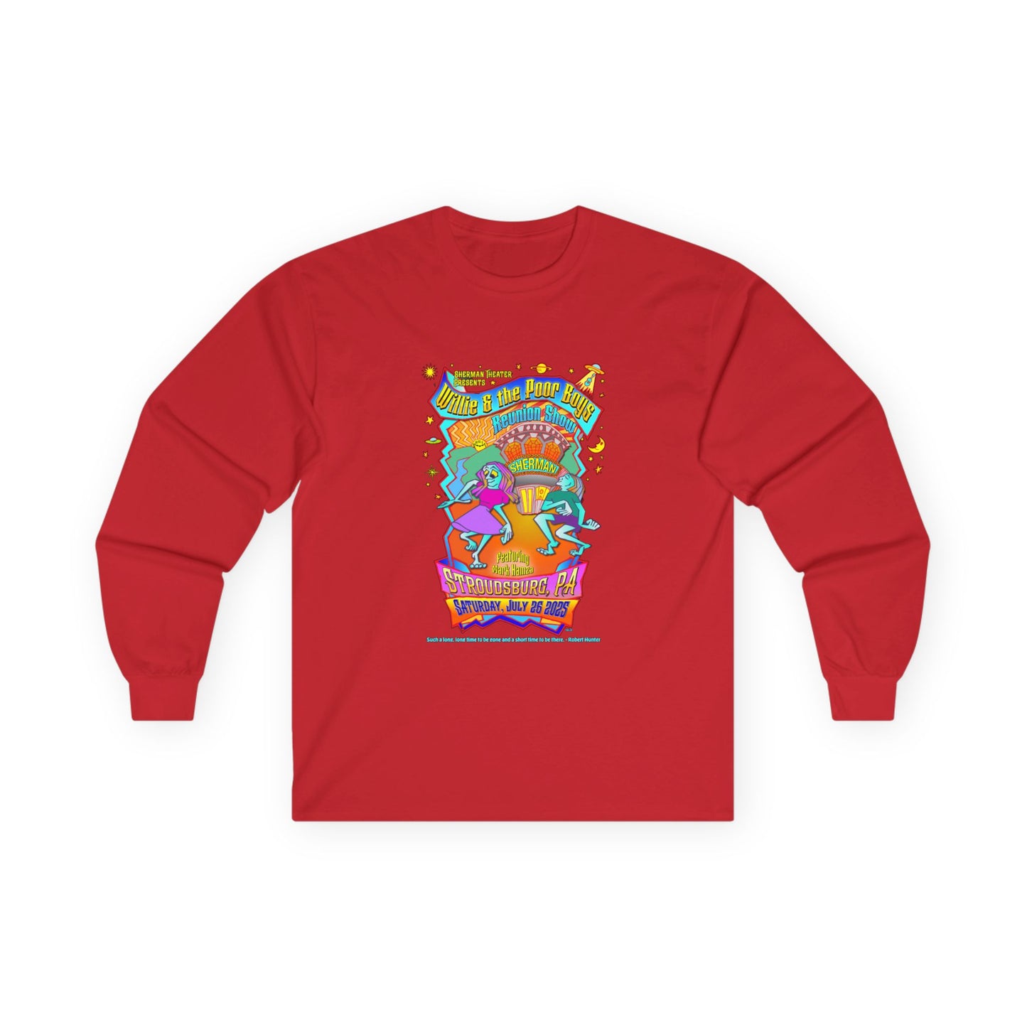 Unisex Long Sleeve Tee - 2025 Reunion Hand-Drawn Front with "Music & Memories" Artwork Back (Various Colors Available)