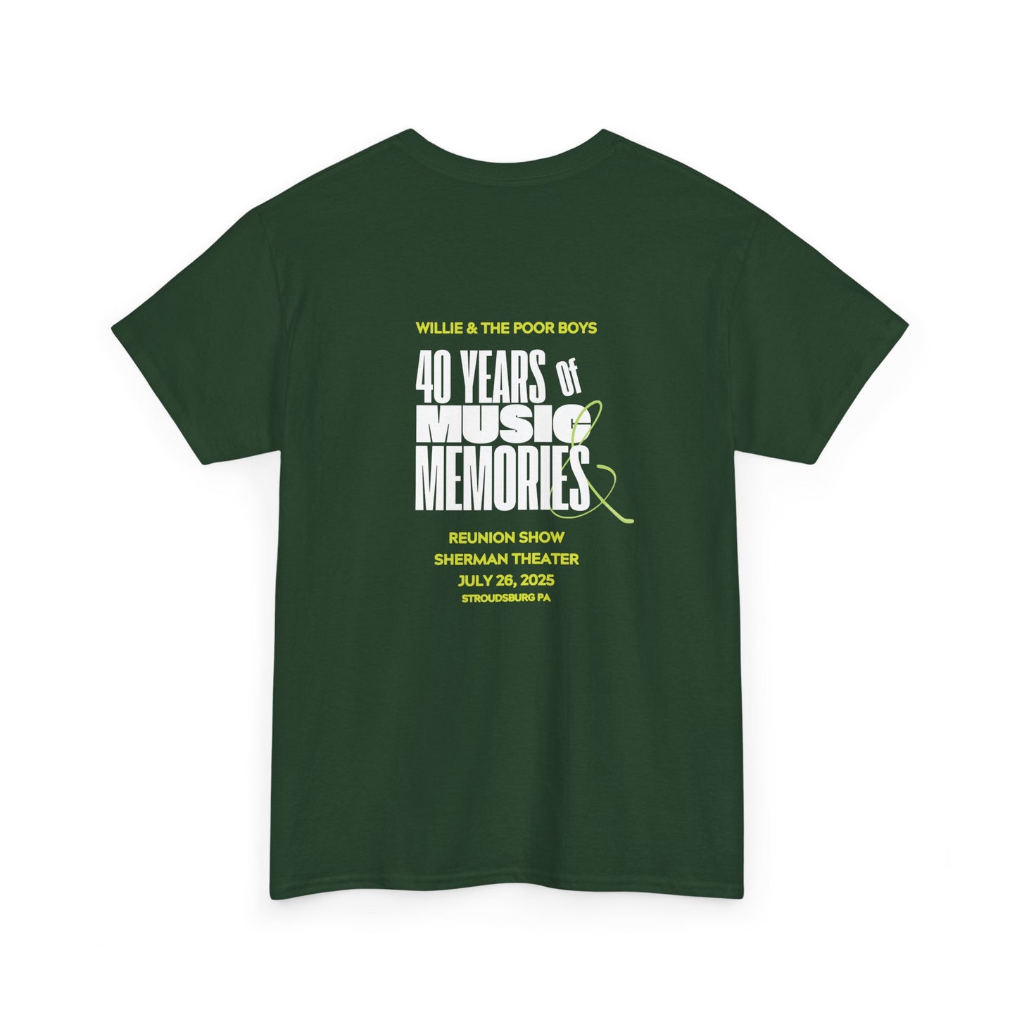 Photo Collage Band Name Front with Tie-Dye Burst & 40 Years of Music & Memories Back – Unisex T-Shirt (Various Colors Available)