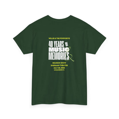 Photo Collage Band Name Front with Tie-Dye Burst & 40 Years of Music & Memories Back – Unisex T-Shirt (Various Colors Available)