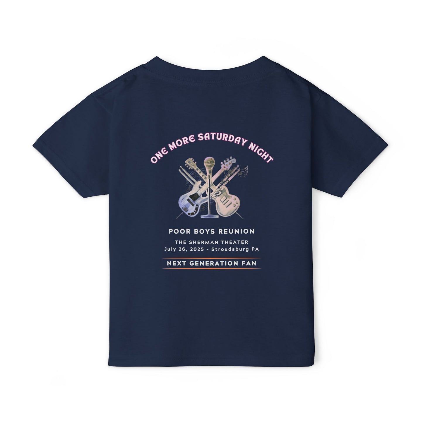 Toddler “Next Generation Fan” T-Shirt with Band Logo Front & “One More Saturday Night” Back