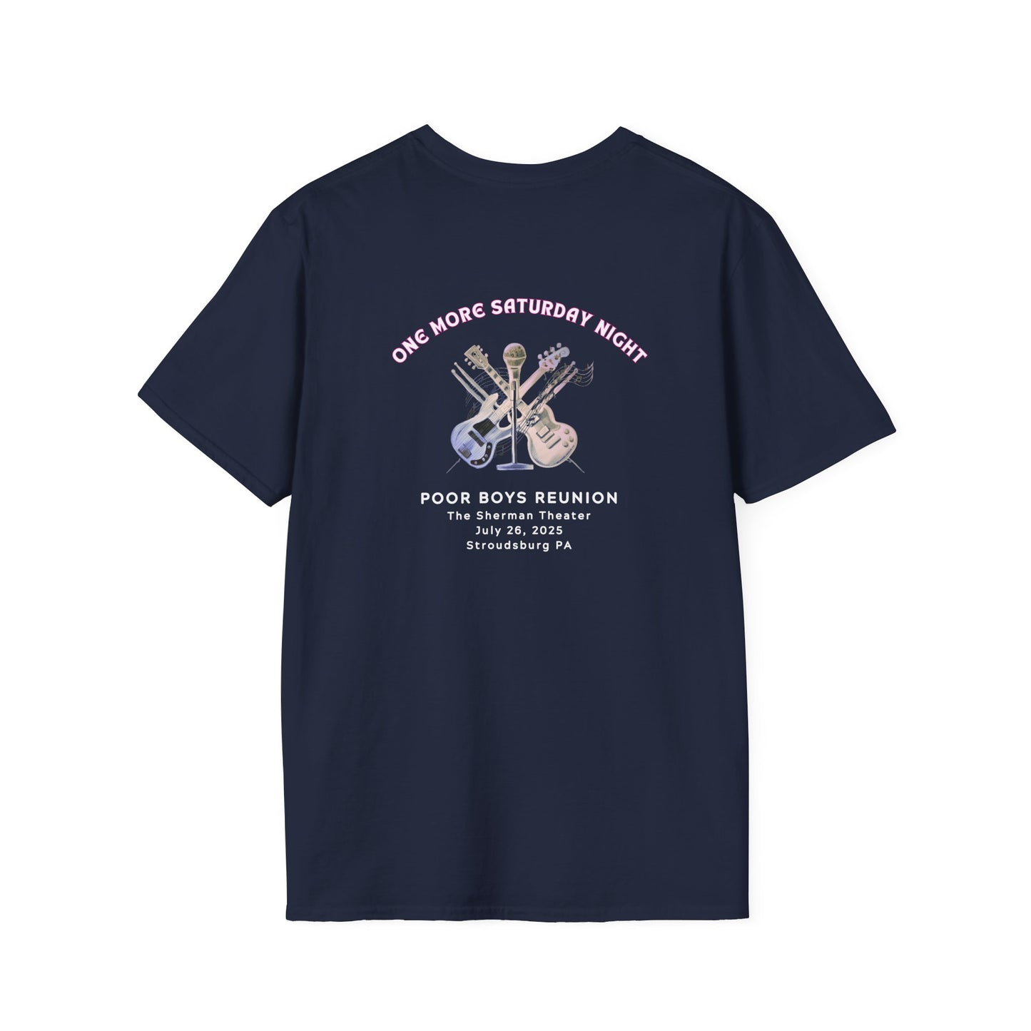 Copy of Solid Colors "One More Saturday Night" with Instruments Artwork Back & Logo Front - Softstyle T-Shirt (Various Colors Available)