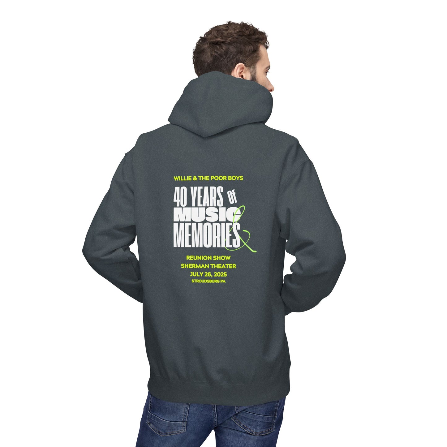 Unisex Reunion Hoodie – 40 Years of Music & Memories with Front Logo (Various Colors Available)