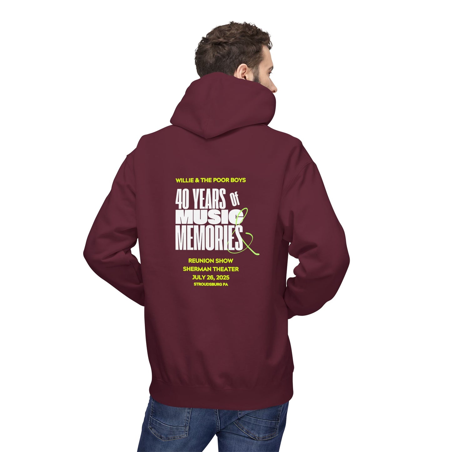 Unisex Reunion Hoodie – 40 Years of Music & Memories with Front Logo (Various Colors Available)
