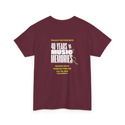 Photo Collage Band Name Front with Tie-Dye Burst & 40 Years of Music & Memories Back – Unisex T-Shirt (Various Colors Available)