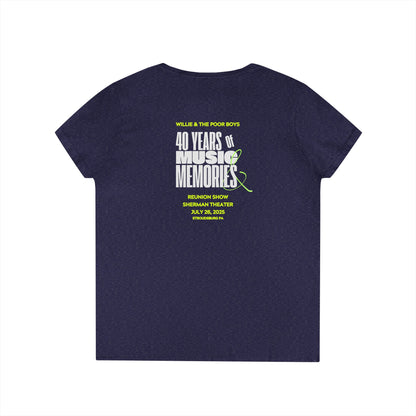 Ladies' V-Neck – Vintage Band Photo Front & 40 Years of Music & Memories Back (Various Colors Available)