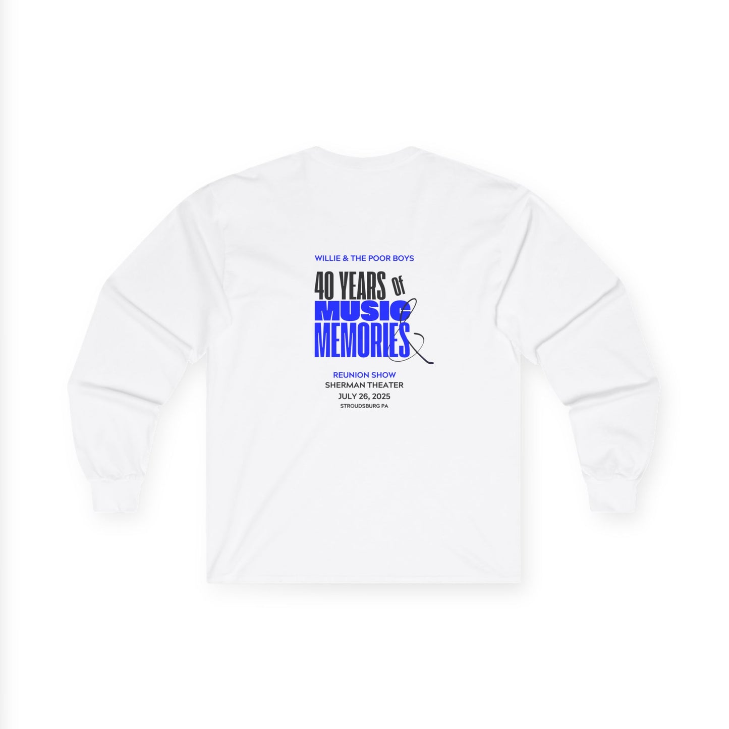 Unisex Long Sleeve Tee - 2025 Reunion Hand-Drawn Front with "Music & Memories" Artwork Back (Various Colors Available)