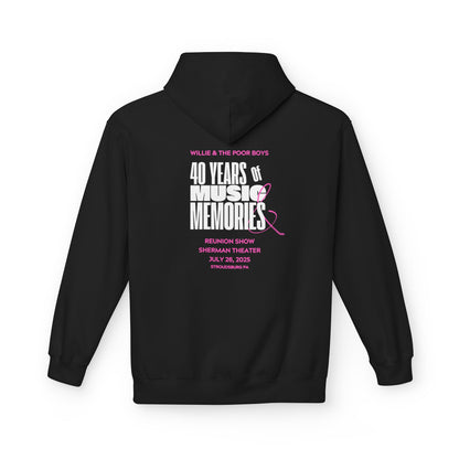 Unisex Reunion Hoodie – Poor Boys Logo Front with 40 Years of Music & Memories Back (Various Colors Available)