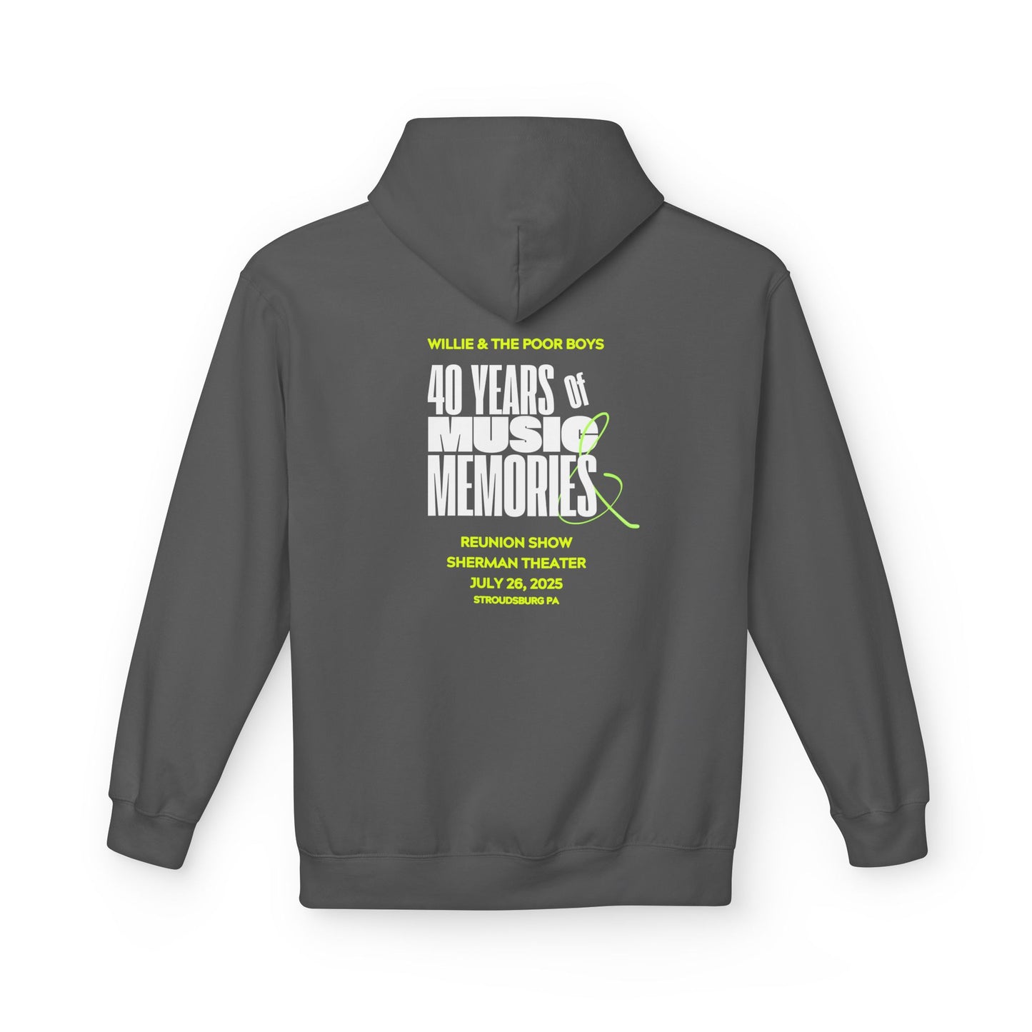 Unisex Reunion Hoodie – 40 Years of Music & Memories with Front Logo (Various Colors Available)