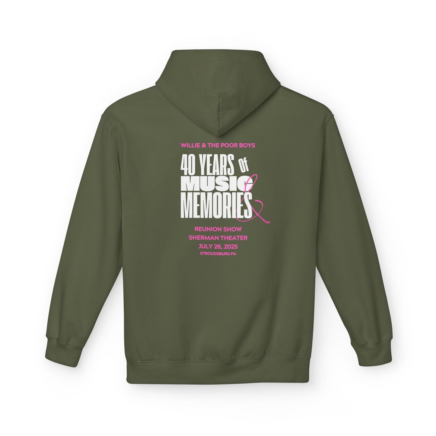 Unisex Reunion Hoodie – Poor Boys Logo Front with 40 Years of Music & Memories Back (Various Colors Available)