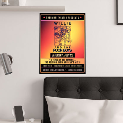 Reunion Concert Poster (Orange Hues) – Willie and the Poor Boys (Satin Finish, Retro Design)