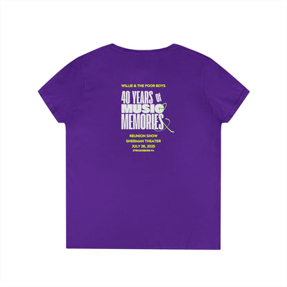 Ladies' V-Neck – Vintage Band Photo Front & 40 Years of Music & Memories Back (Various Colors Available)