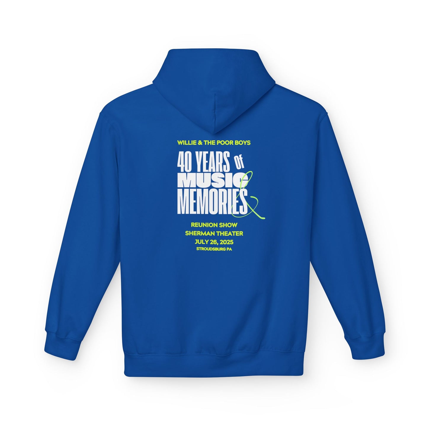 Unisex Reunion Hoodie – 40 Years of Music & Memories with Front Logo (Various Colors Available)