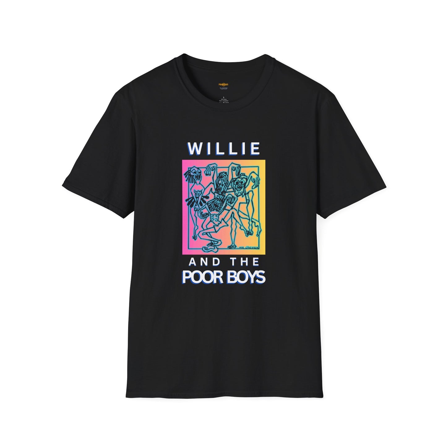 Solid Colors - "One More Saturday Night" Retro Band Photo Back with Front Logo - Unisex Softstyle T-Shirt (Various Colors Available)