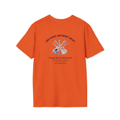 Copy of Solid Colors "One More Saturday Night" with Instruments Artwork Back & Logo Front - Softstyle T-Shirt (Various Colors Available)