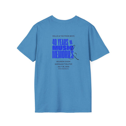 Solid Colors - "40 Years of Music & Memories" Artwork Back with Logo Front - Softstyle T-Shirt (Various Colors Available)