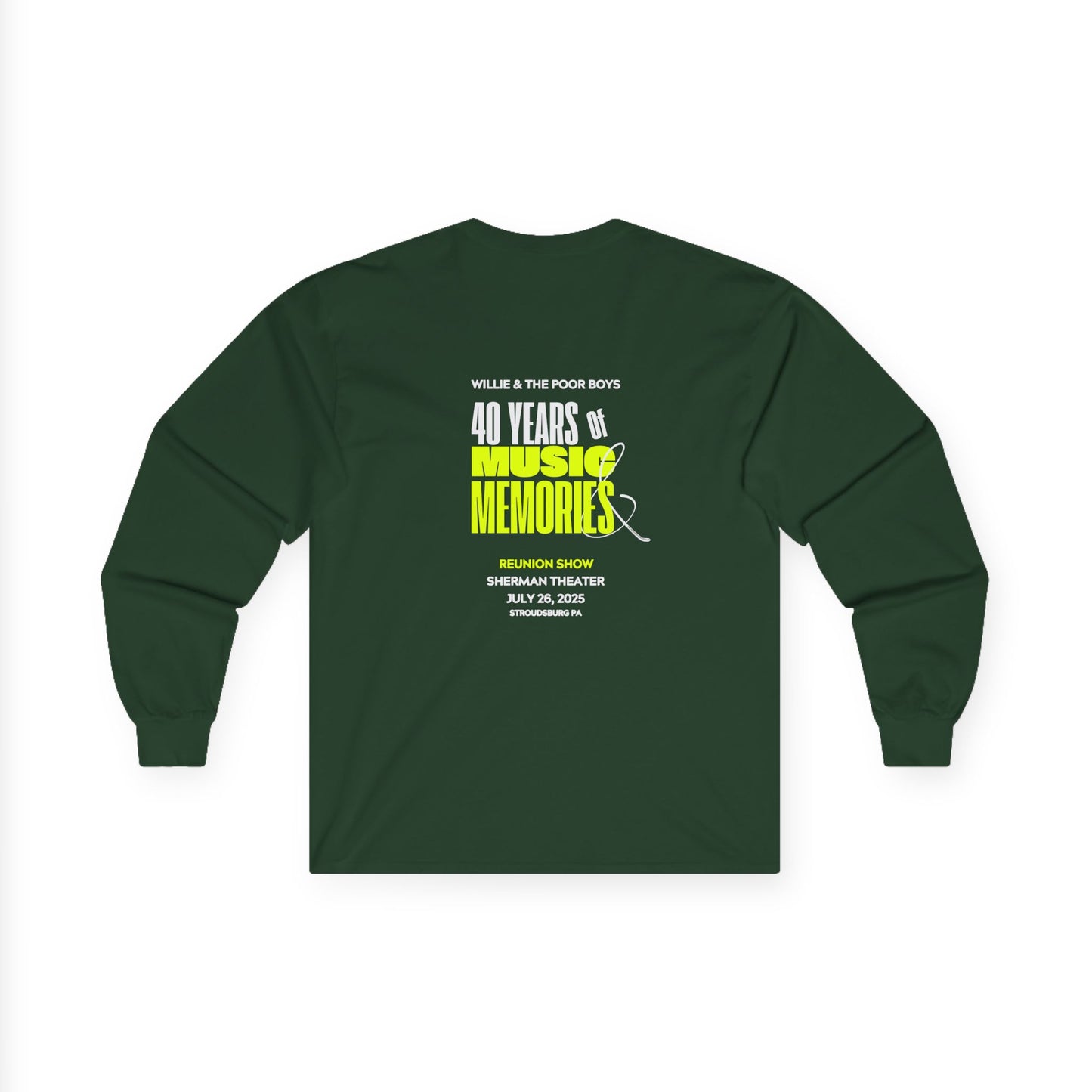 Unisex Long Sleeve Tee - 2025 Reunion Hand-Drawn Front with "Music & Memories" Artwork Back (Various Colors Available)