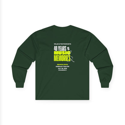 Unisex Long Sleeve Tee - 2025 Reunion Hand-Drawn Front with "Music & Memories" Artwork Back (Various Colors Available)