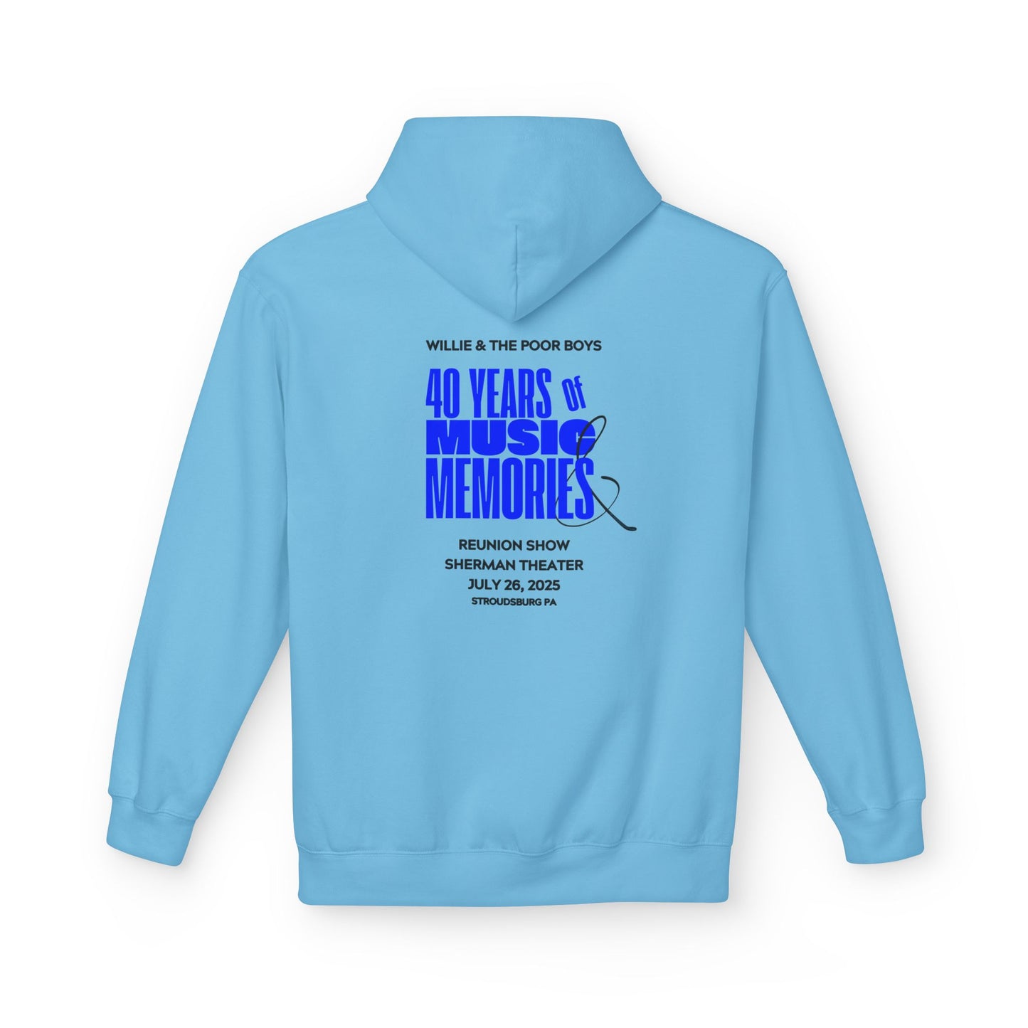 Unisex Reunion Hoodie – Poor Boys Logo Front with 40 Years of Music & Memories Back (Various Colors Available)
