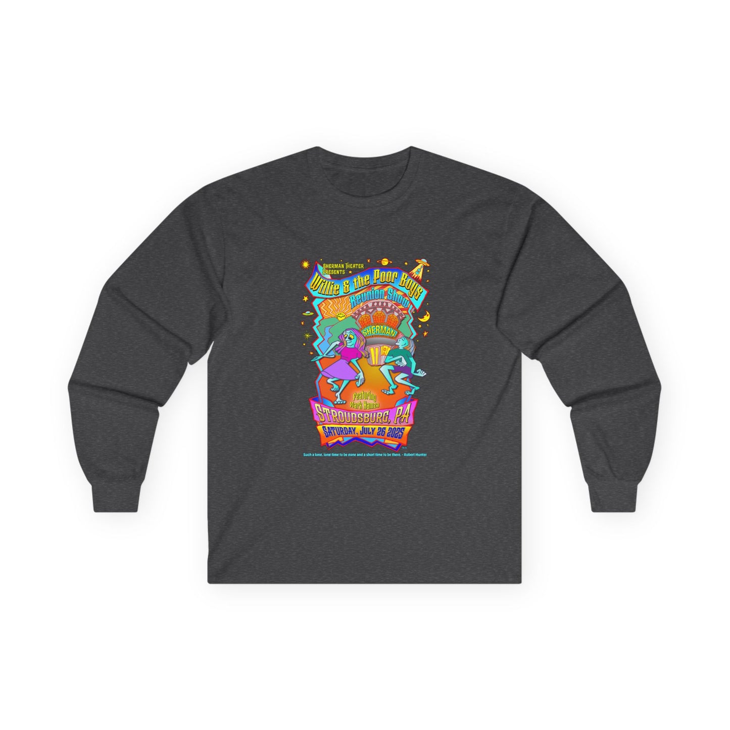 Unisex Long Sleeve Tee - 2025 Reunion Hand-Drawn Front with "Music & Memories" Artwork Back (Various Colors Available)