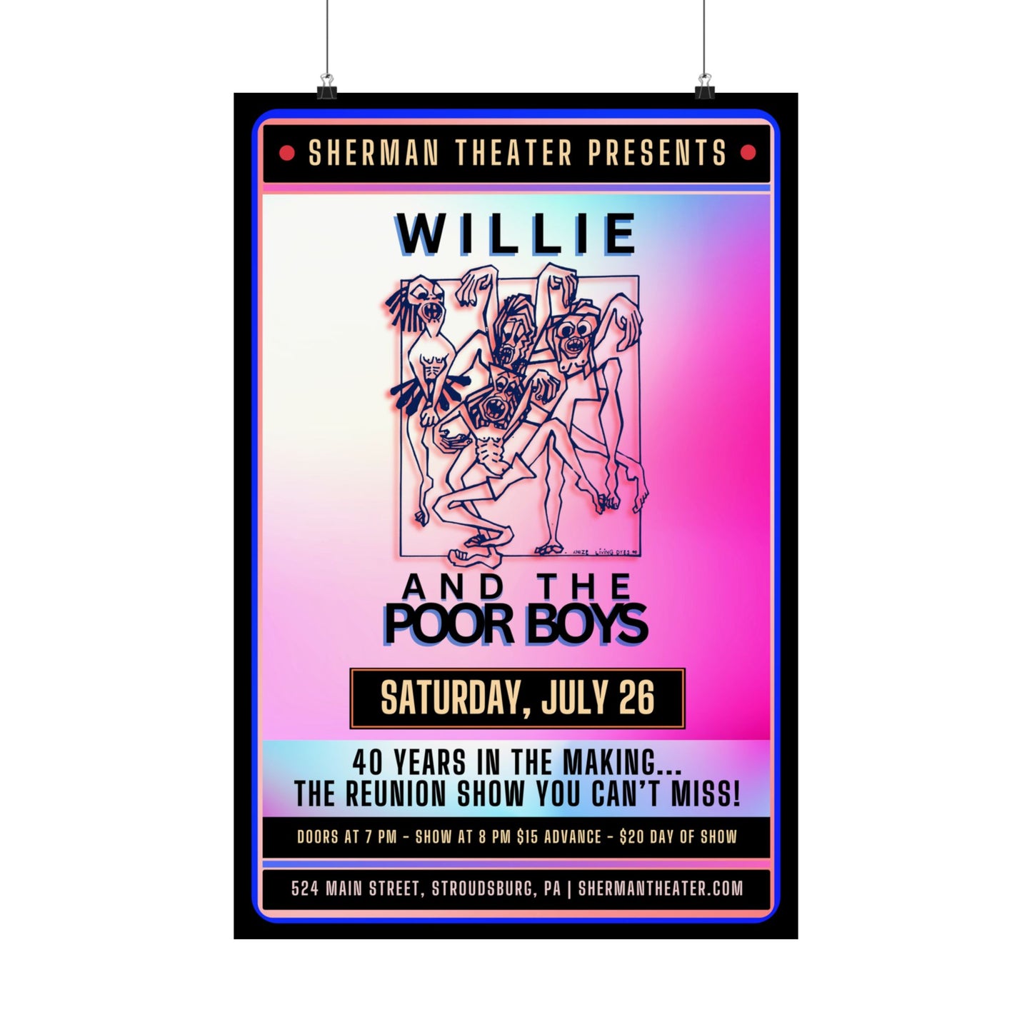 Reunion Concert Poster (Pink Hues) – Willie and the Poor Boys (Satin Finish, Retro Design)