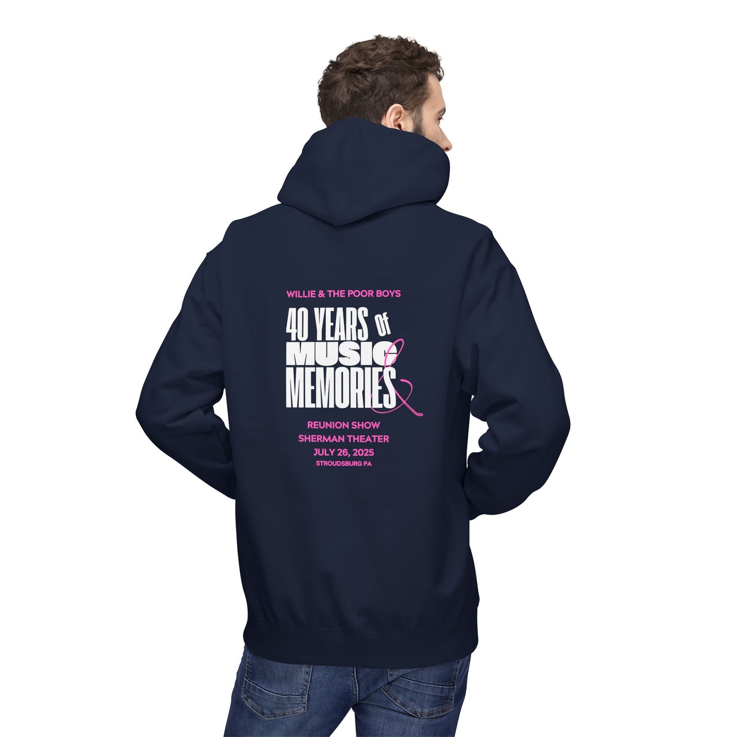 Unisex Reunion Hoodie – Poor Boys Logo Front with 40 Years of Music & Memories Back (Various Colors Available)