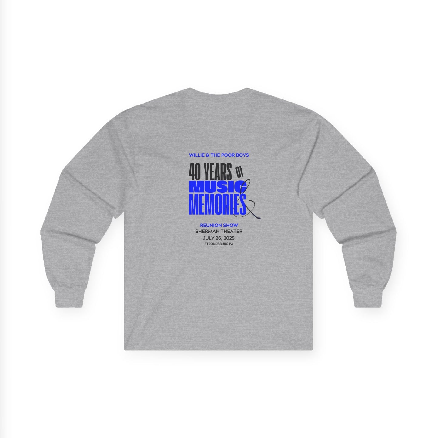 Unisex Long Sleeve Tee - 2025 Reunion Hand-Drawn Front with "Music & Memories" Artwork Back (Various Colors Available)