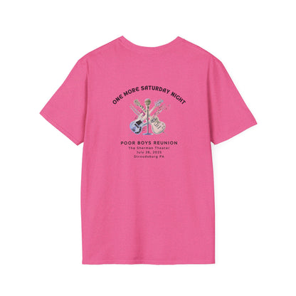 Copy of Solid Colors "One More Saturday Night" with Instruments Artwork Back & Logo Front - Softstyle T-Shirt (Various Colors Available)