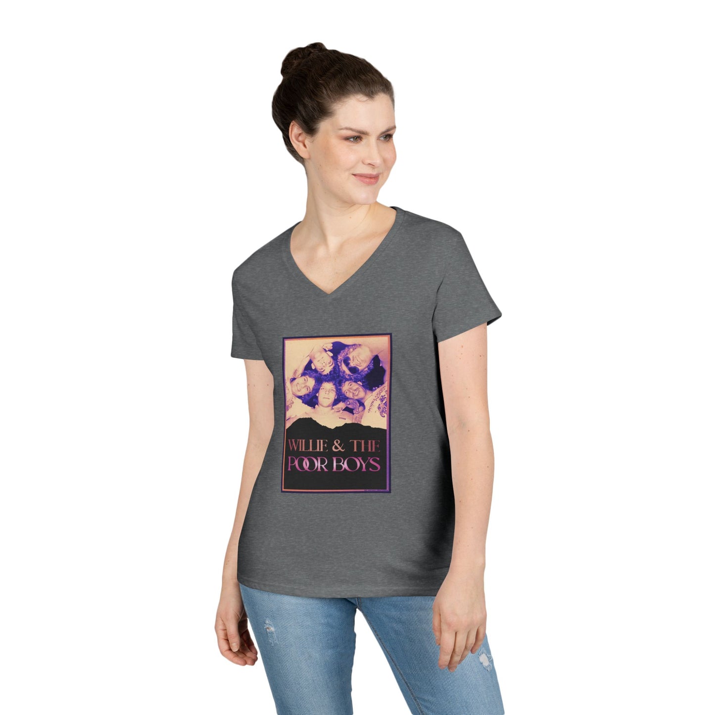 Ladies' V-Neck – Vintage Band Photo Front & 40 Years of Music & Memories Back (Various Colors Available)