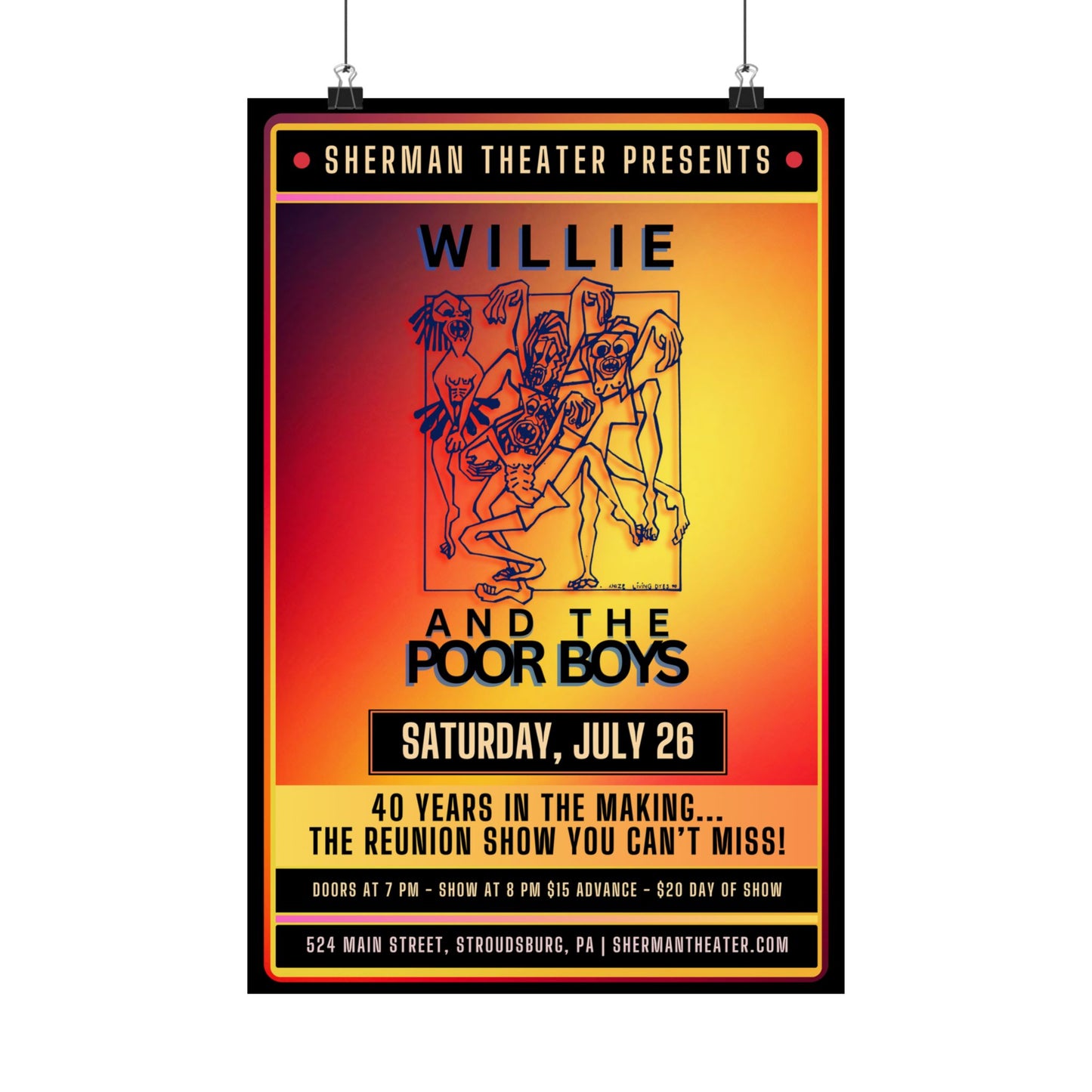 Reunion Concert Poster (Orange Hues) – Willie and the Poor Boys (Satin Finish, Retro Design)