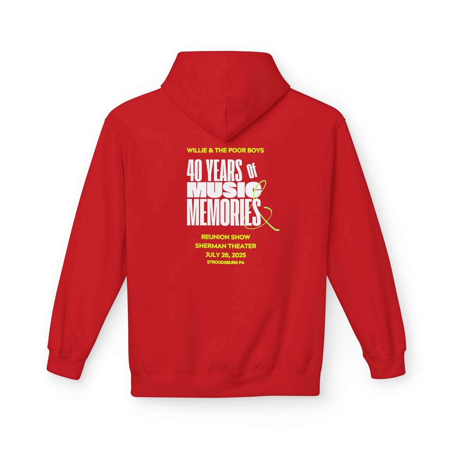 Unisex Reunion Hoodie – 40 Years of Music & Memories with Front Logo (Various Colors Available)
