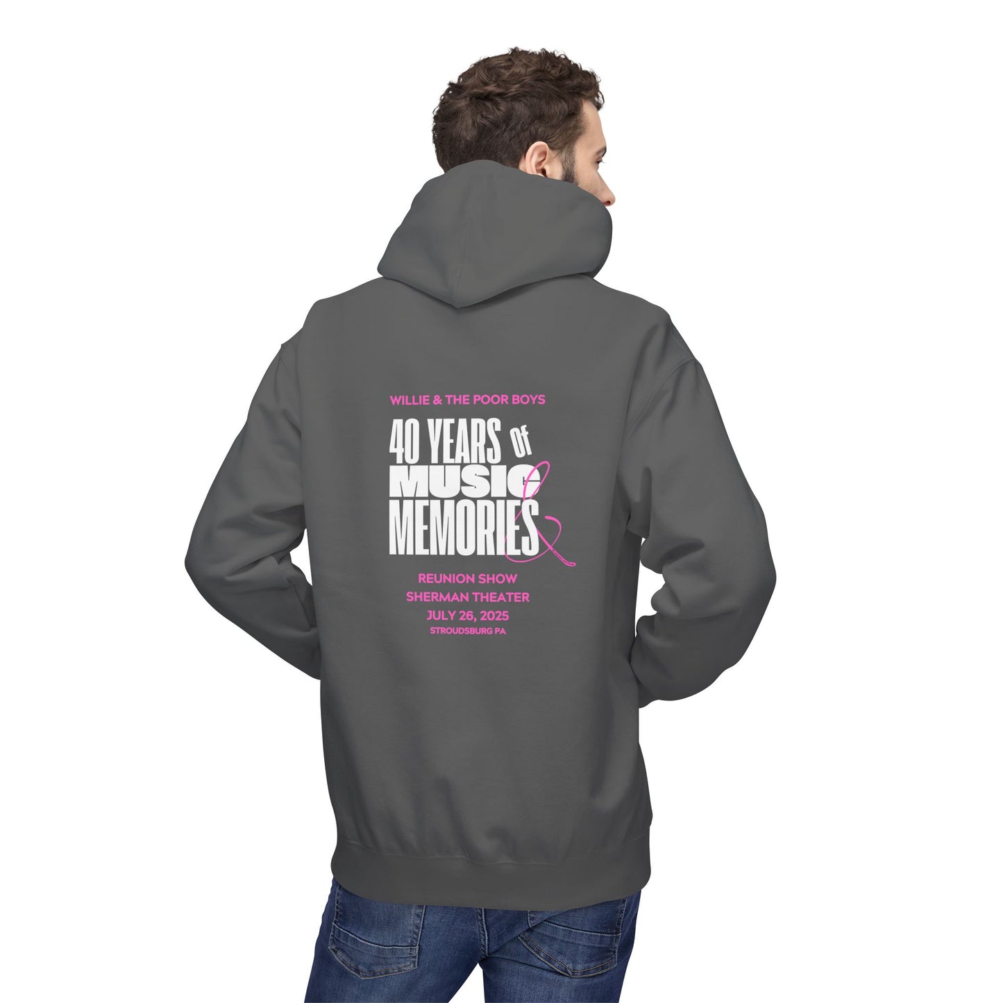Unisex Reunion Hoodie – Poor Boys Logo Front with 40 Years of Music & Memories Back (Various Colors Available)