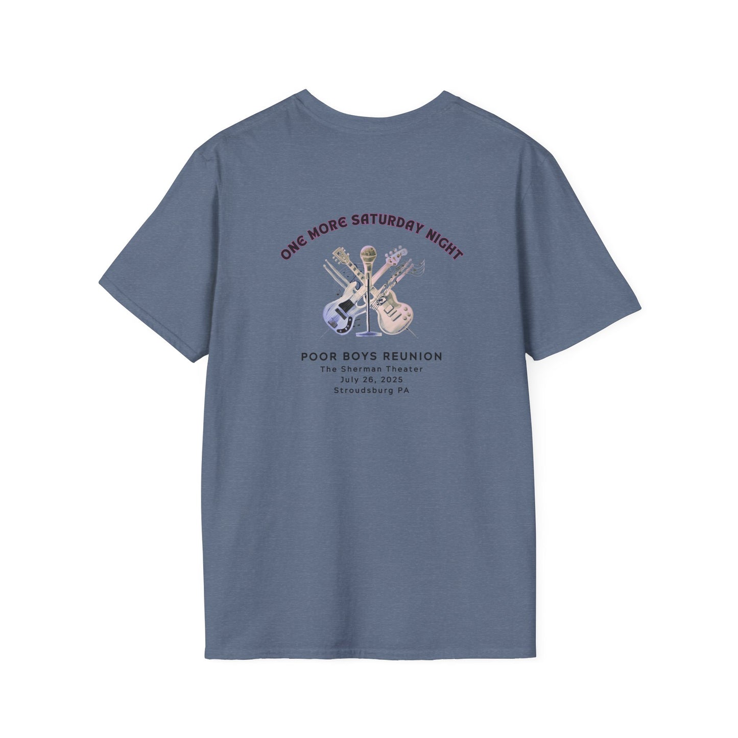 Copy of Solid Colors "One More Saturday Night" with Instruments Artwork Back & Logo Front - Softstyle T-Shirt (Various Colors Available)