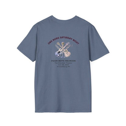 Copy of Solid Colors "One More Saturday Night" with Instruments Artwork Back & Logo Front - Softstyle T-Shirt (Various Colors Available)