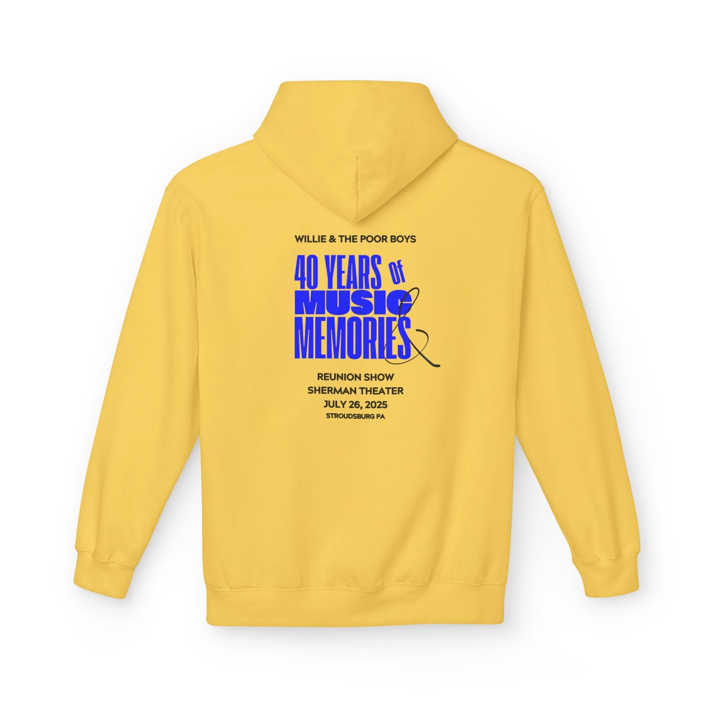 Unisex Reunion Hoodie – Poor Boys Logo Front with 40 Years of Music & Memories Back (Various Colors Available)