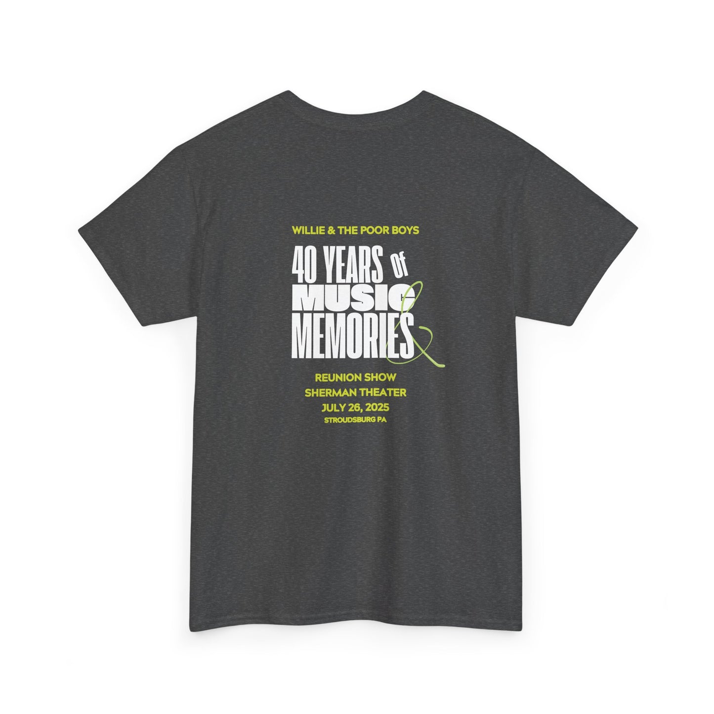 Photo Collage Band Name Front with Tie-Dye Burst & 40 Years of Music & Memories Back – Unisex T-Shirt (Various Colors Available)