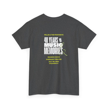 Photo Collage Band Name Front with Tie-Dye Burst & 40 Years of Music & Memories Back – Unisex T-Shirt (Various Colors Available)